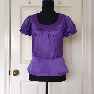 NWT. The Limited Purple Satin Short Sleeve Blouse.